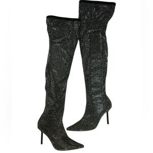 AQUA Black Rhinestone Over-the-Knee Thigh high Boots 8